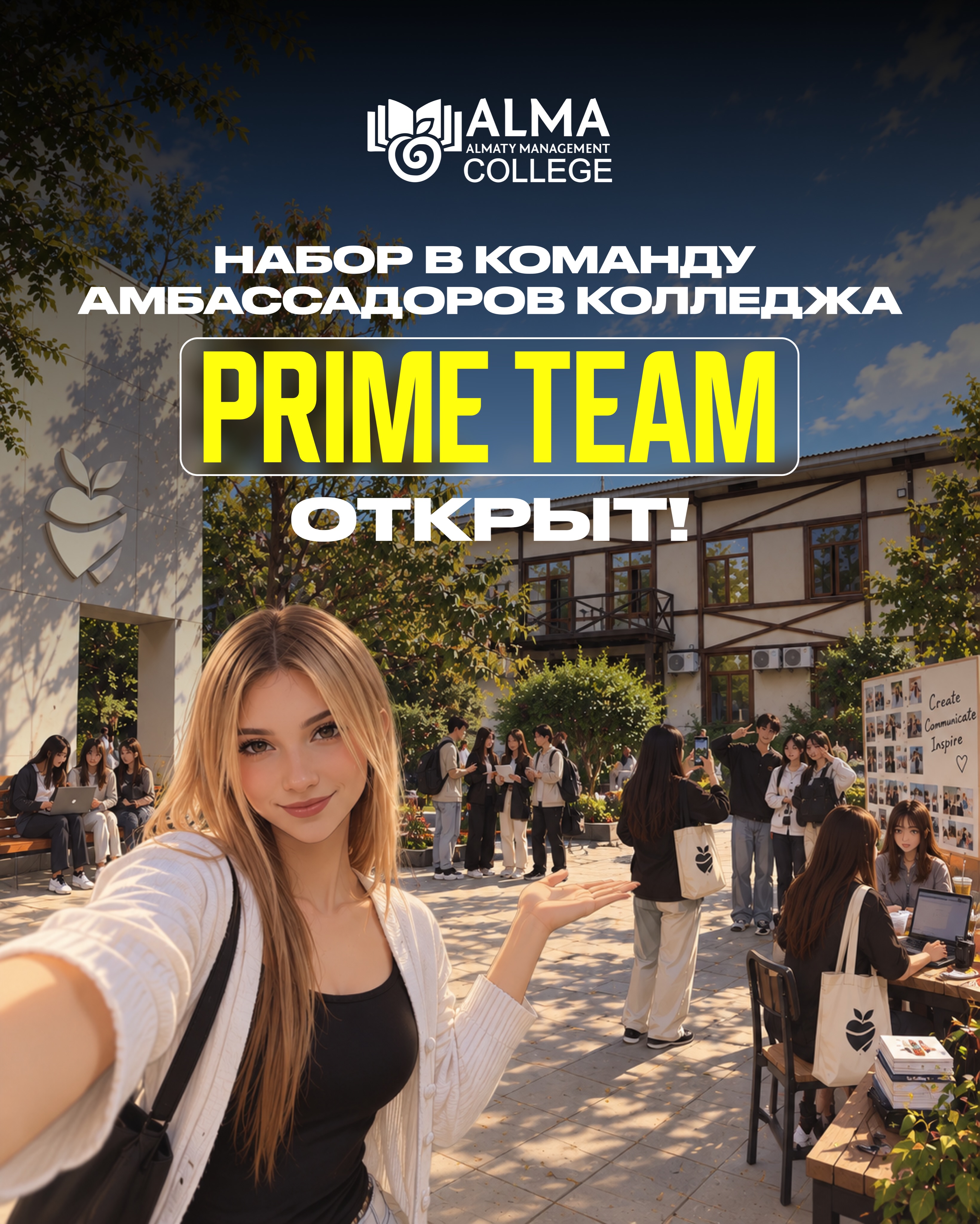 PRIME TEAM - ВСЕГДА В ПРАЙМЕ 🔥

Отдел маркетинга Колледжа МАБ масштабируется и открывает набор студентов в команду амбассадоров, которые станут одними из главных лиц Колледжа МАБ!

PRIME TEAM - это возможность получить практические навыки в публичных выступлениях, продажах, SMM, создании контента, мобилографии, графическом дизайне, digital-маркетинге и маркетинге, а также прокачать коммуникацию, командную работу и личную медийность!

🤝 Нетворкинг с активными студентами и будущими коллегами
🎓 Наставники-практики и работа рядом с отделом маркетинга
🚀 Реальный опыт, который можно применять уже во время учёбы
⭐️ Возможность стать одним из первых лиц колледжа и проводником для будущих абитуриентов

В команду пройдут только те, кто действительно готов развиваться, брать ответственность, работать в команде и быть активной частью жизни Колледжа МАБ.

📎 Регистрация по ссылке в шапке профиля
📅 22 сентября
🕐 13:00
📍 Актовый зал Колледжа МАБ

❗️Предварительная регистрация обязательна.